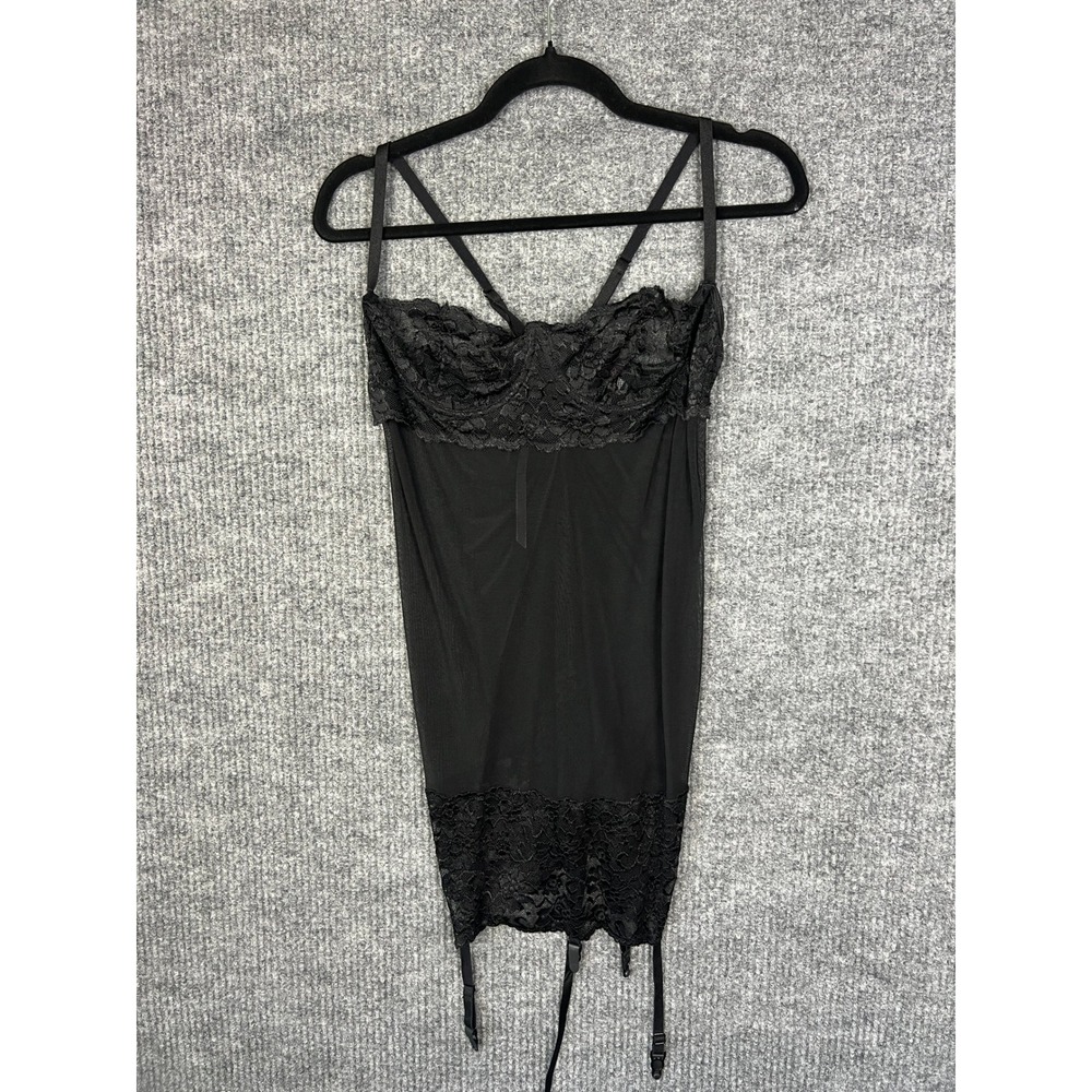 Goth Dark Romantic Vamp Black Lace Garter Slip Fredericks Hollywood XL